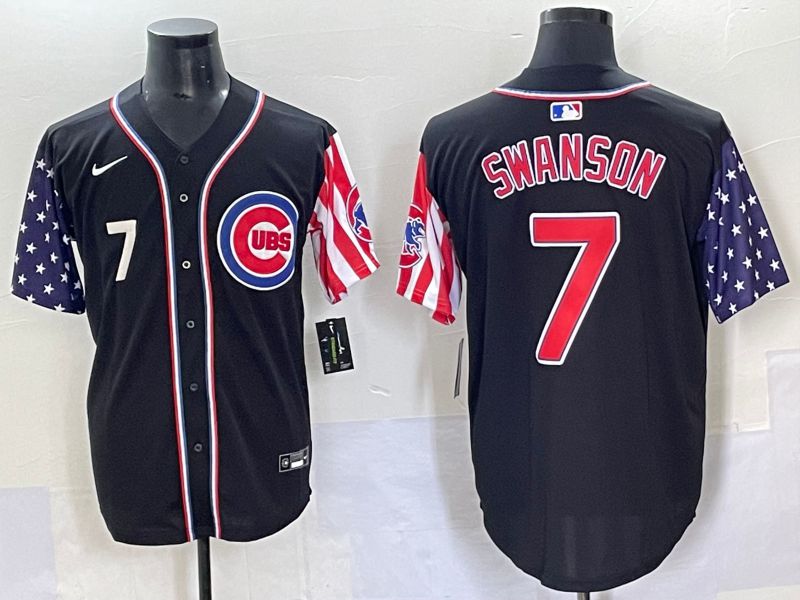 Men 2025 Chicago Cubs #7 Swanson Black a generation of national flags Joint Name Nike MLB Jersey style 42